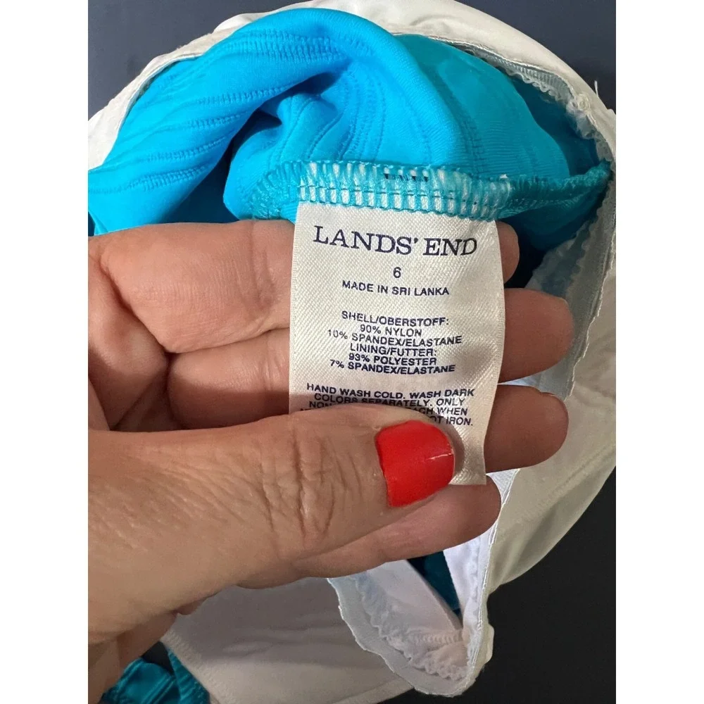 Lands End‎ Ruched Tankini Top Turquoise Size 6 beachy vacation tropical cruise